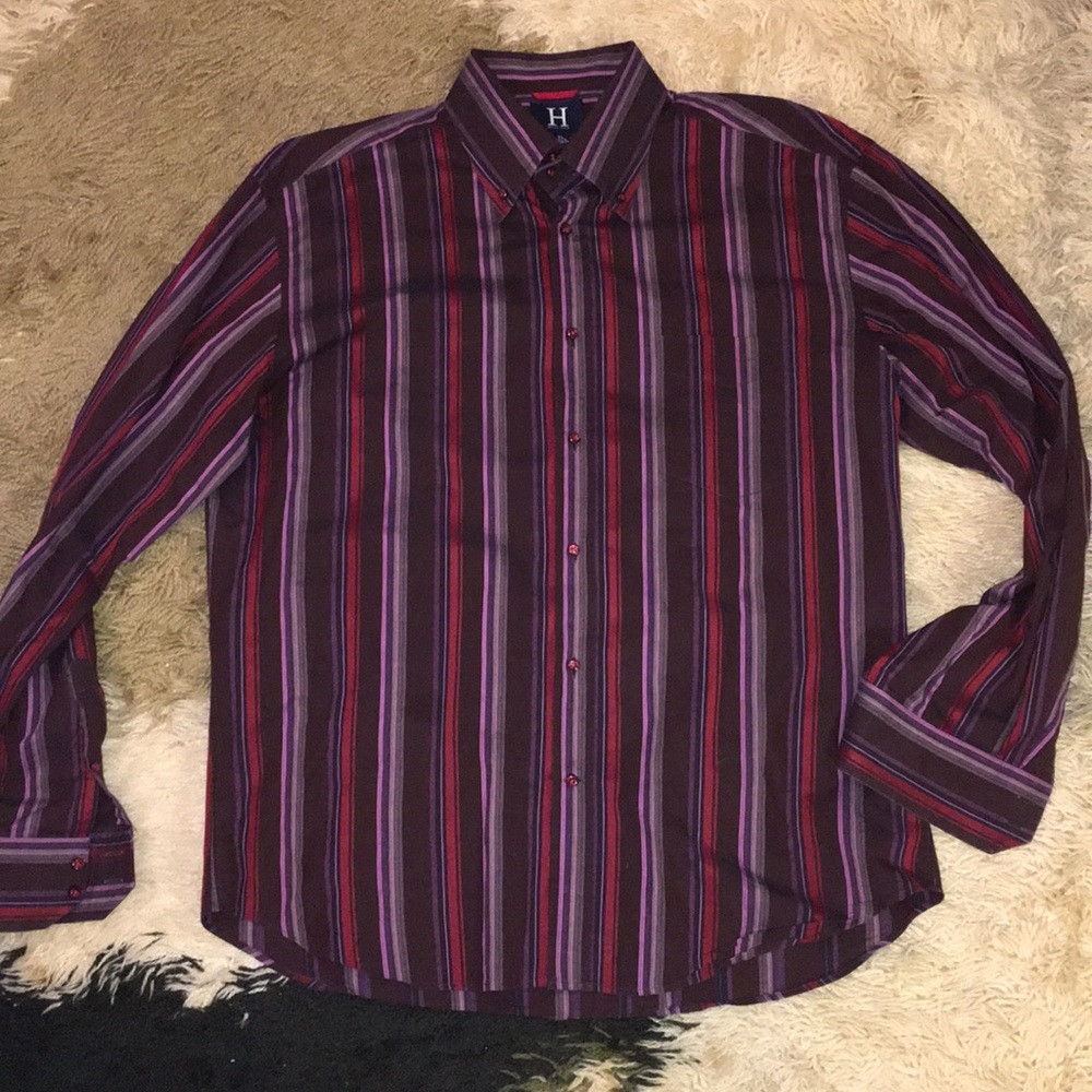 Tommy Hilfiger striped button up purple maroon EUC